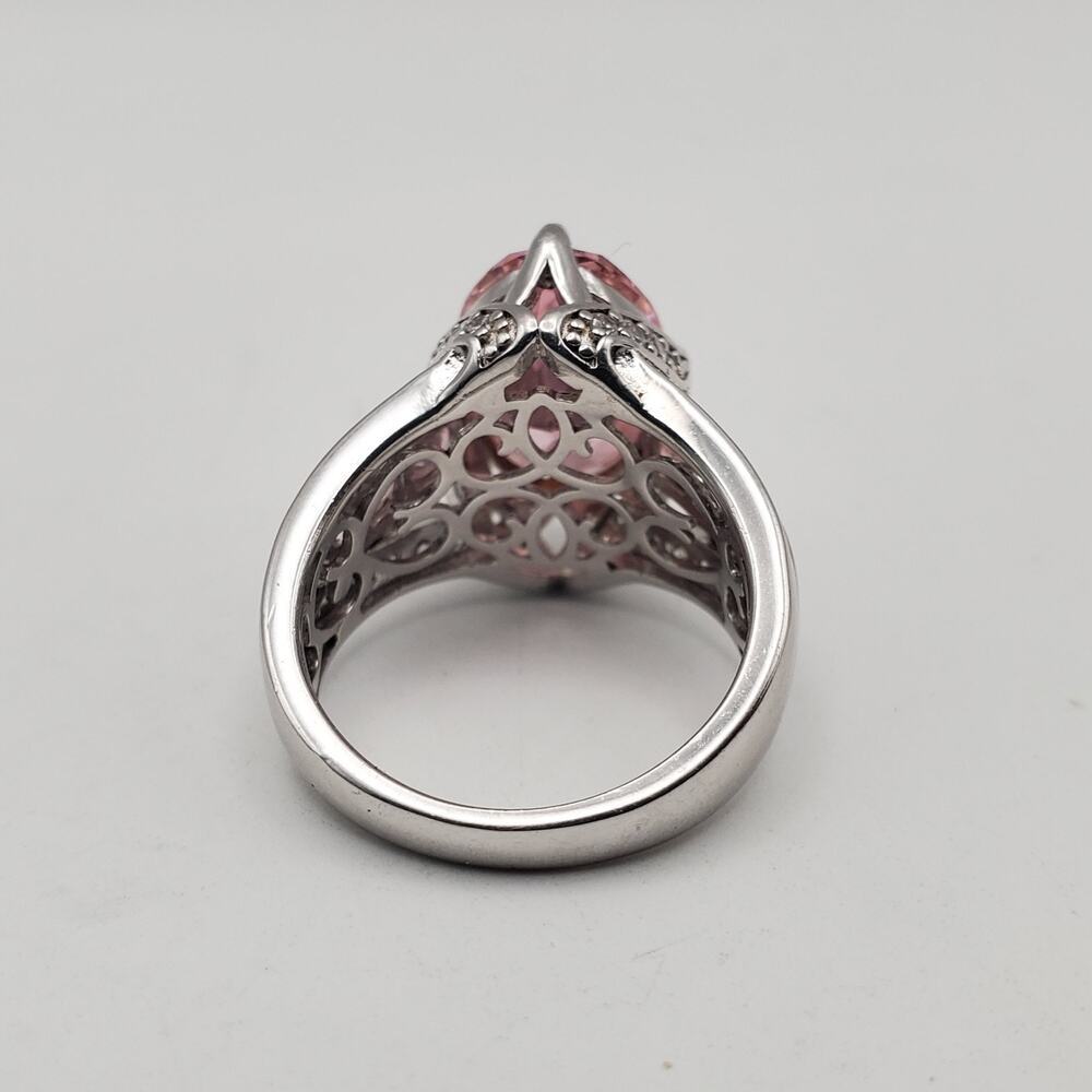 DK Sterling Silver 925 Pink Kunzite & Clear CZ Stone Ring - Size 7 - Picture 7 of 14
